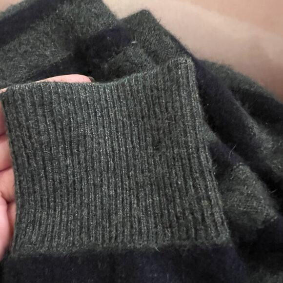 Vince Breton Stripe Turtleneck Cashmere Sweater In Heather Moss/ Coastal - Picture 12 of 12